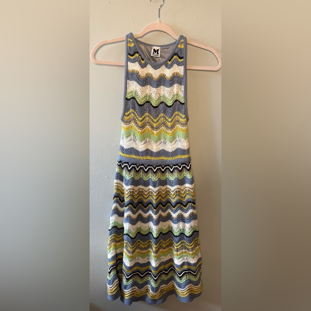M Missoni Crochet Knit Wave Pattern Sleeveless Midi Dress Multicolor